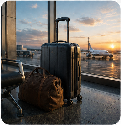Travel backpack at an airport